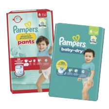 Pampers baby-dry,
premium protection luiers
of pants
2 pakken à 15-29 stuks